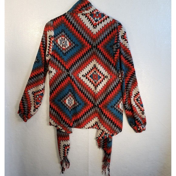 Billabong Cardigan Shawl Womens Medium Aztec Print Multicolored Fringed Boho - Picture 2 of 9